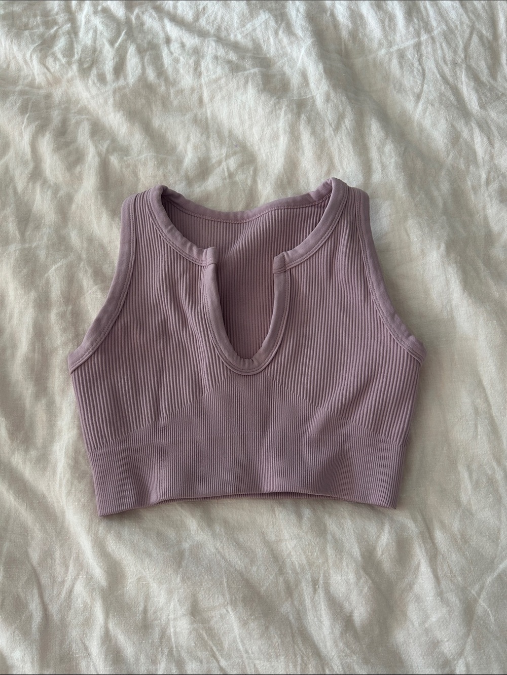 Amazon Lavender Ribbed Notch-Neck Crop Tank
